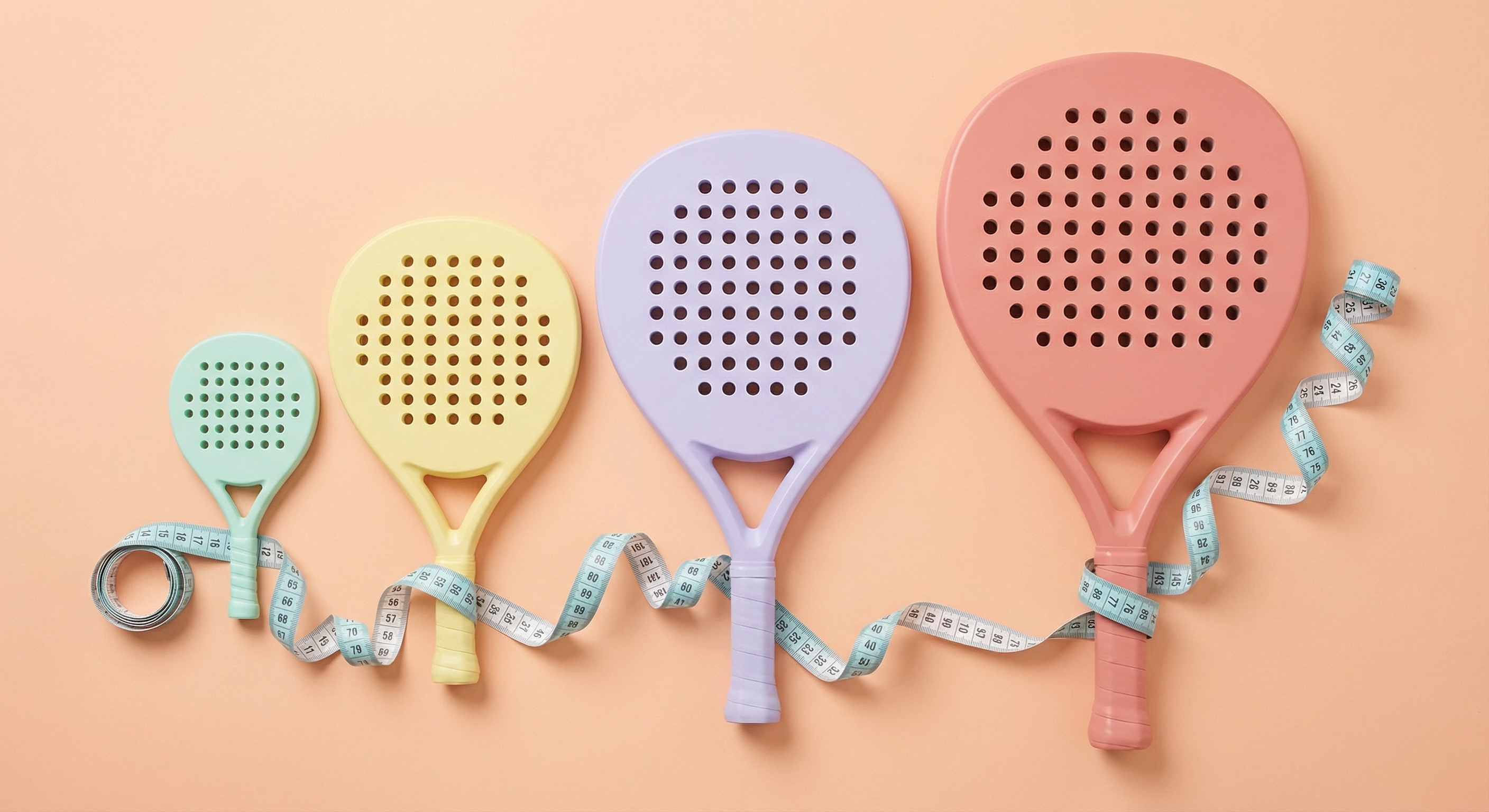 Junior padel rackets of different sizes