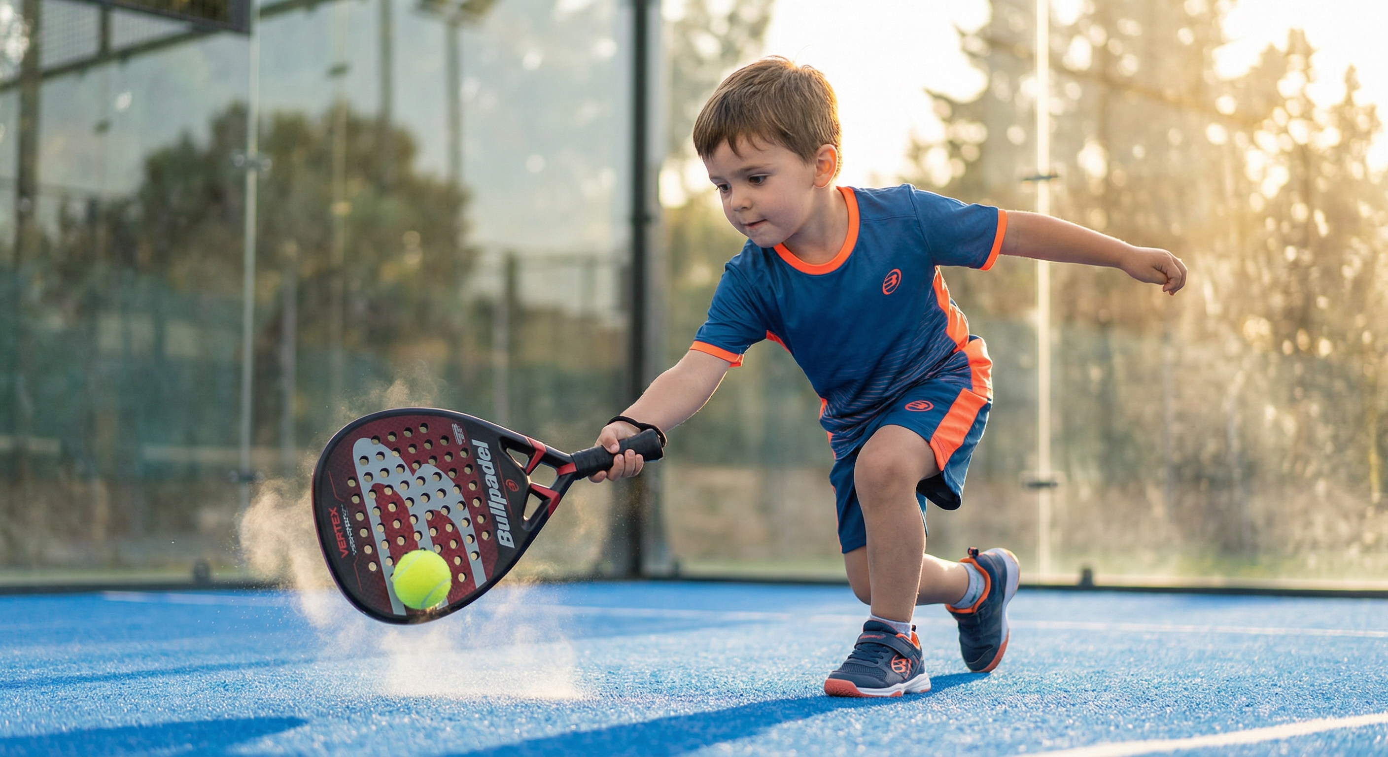 Young child playing with a mini padel racket