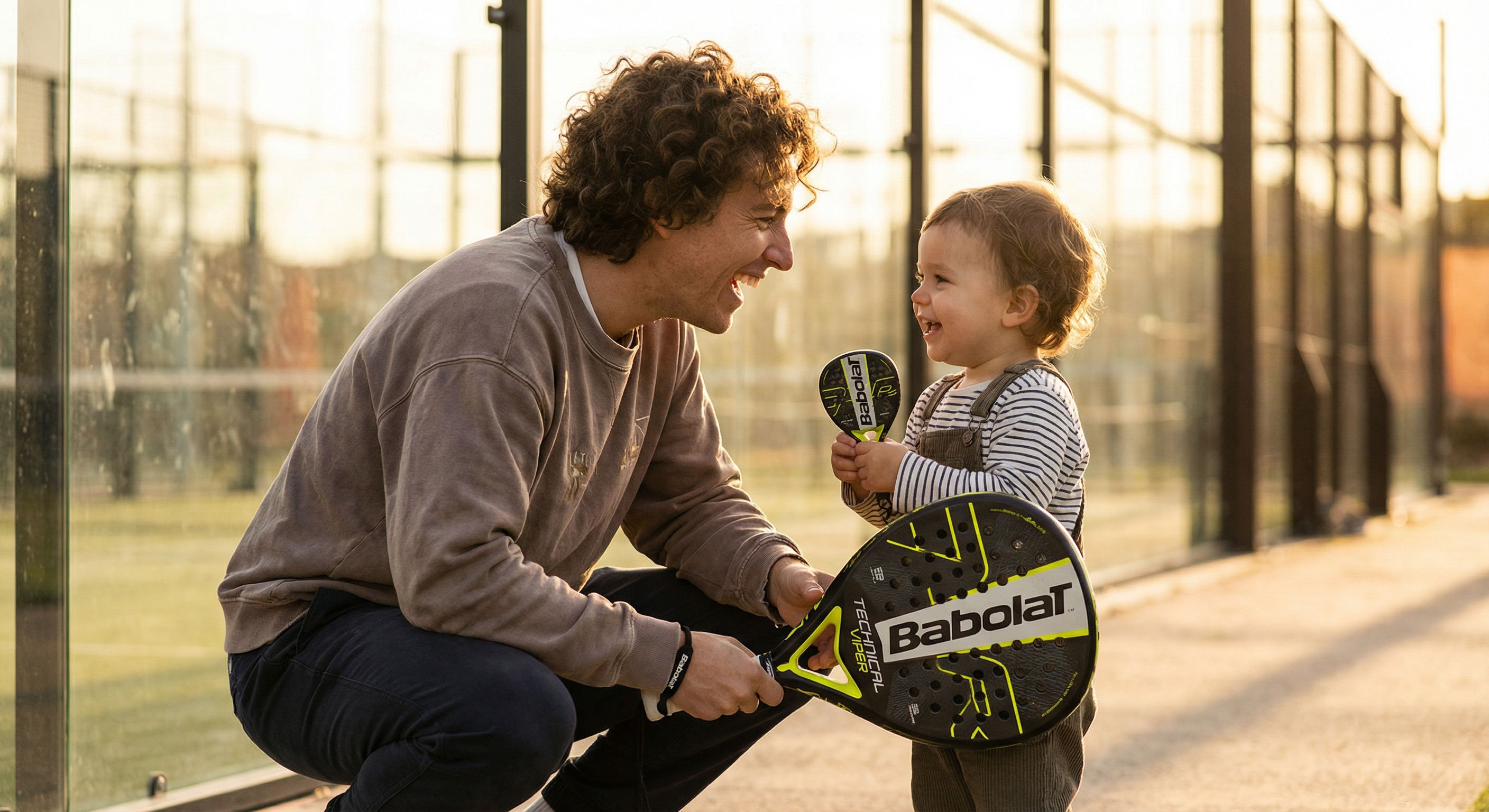 Padel family on court with their baby